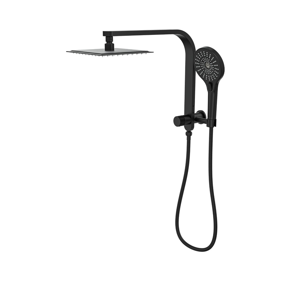 LINSOL OCEANJET SQUARE TWIN SHOWER WITH SHORT RAIL 200MM MATTE BLACK
