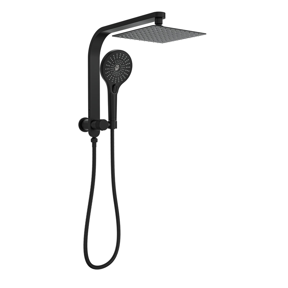 LINSOL OCEANJET SQUARE TWIN SHOWER WITH SHORT RAIL 200MM MATTE BLACK
