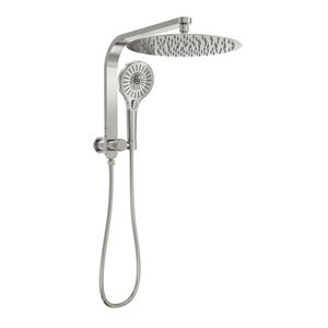 LINSOL OCEANJET ROUND TWIN SHOWER WITH SHORT RAIL 369MM BRUSHED NICKEL