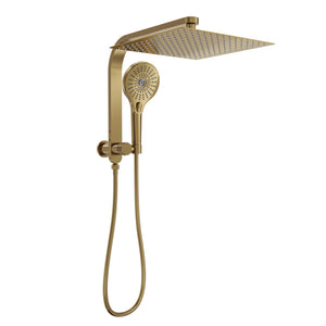 LINSOL OCEANJET SQUARE TWIN SHOWER WITH SHORT RAIL 369MM BRUSHED BRASS