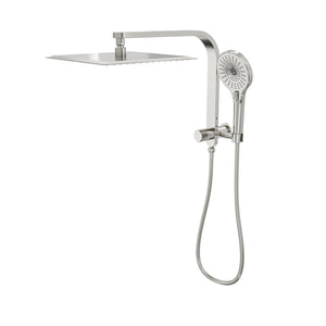 LINSOL OCEANJET SQUARE TWIN SHOWER WITH SHORT RAIL 369MM BRUSHED NICKEL