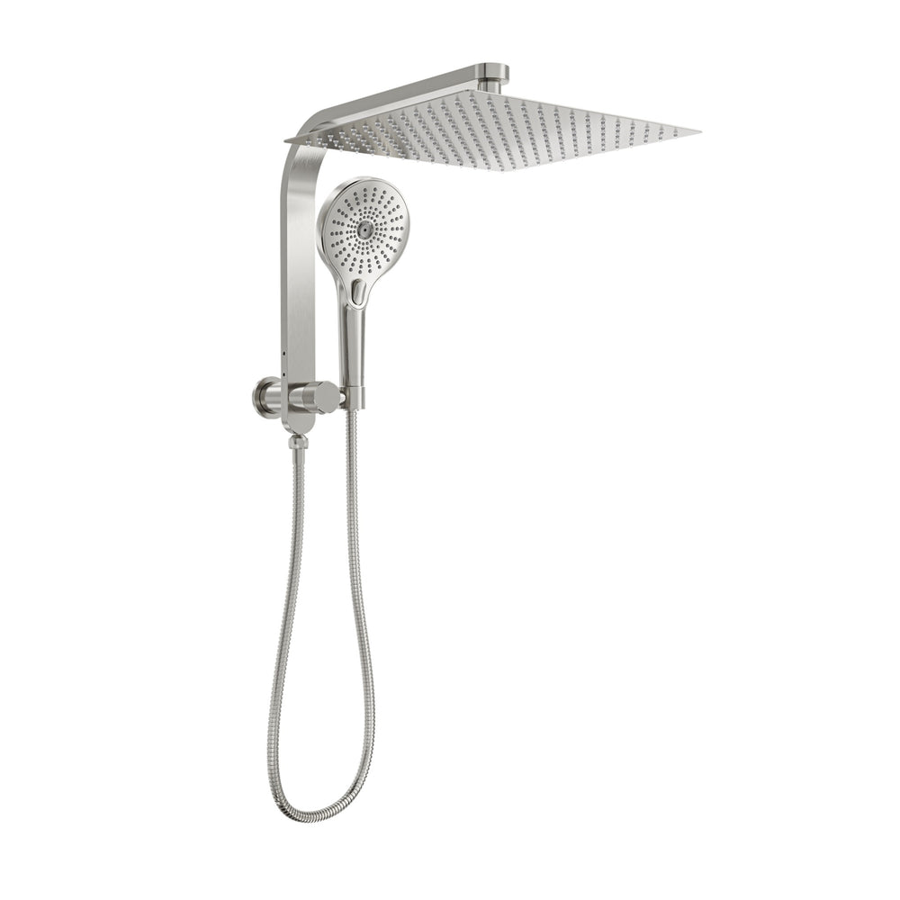LINSOL OCEANJET SQUARE TWIN SHOWER WITH SHORT RAIL 369MM BRUSHED NICKEL