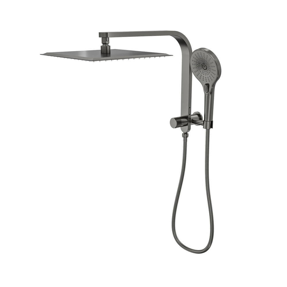 LINSOL OCEANJET SQUARE TWIN SHOWER WITH SHORT RAIL 369MM GUN METAL
