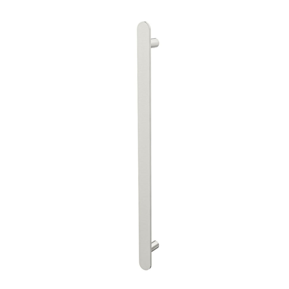 LINSOL ALLEGRA ROUND VERTICAL HEATED TOWEL RAIL WITH T-BAR BRUSHED NICKEL 950MM