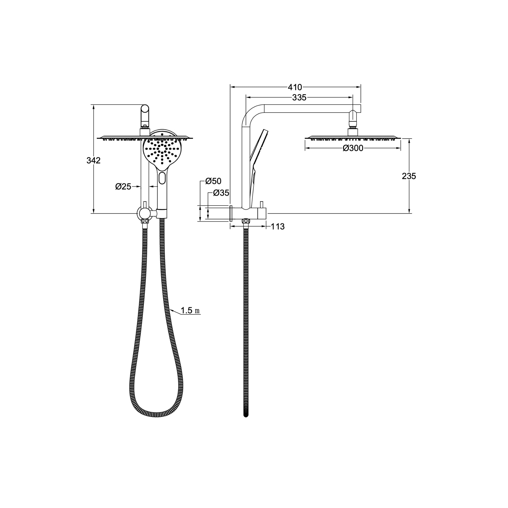 LINSOL SOULJET TWIN SHOWER WITH SHORT RAIL 342MM BRUSHED BRASS