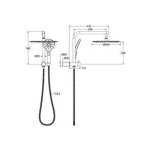 LINSOL SOULJET TWIN SHOWER WITH SHORT RAIL 342MM GUN METAL