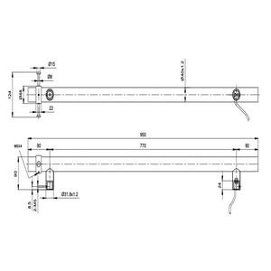 Linsol Allegra Round Vertical Heated Towel Rail with T-Bar dimensions