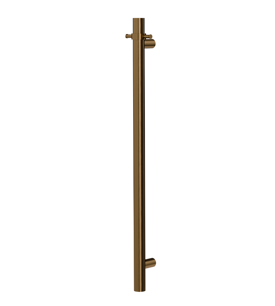 LINSOL ALLEGRA ROUND VERTICAL HEATED TOWEL RAIL WITH T-BAR AGED BRONZE 950MM