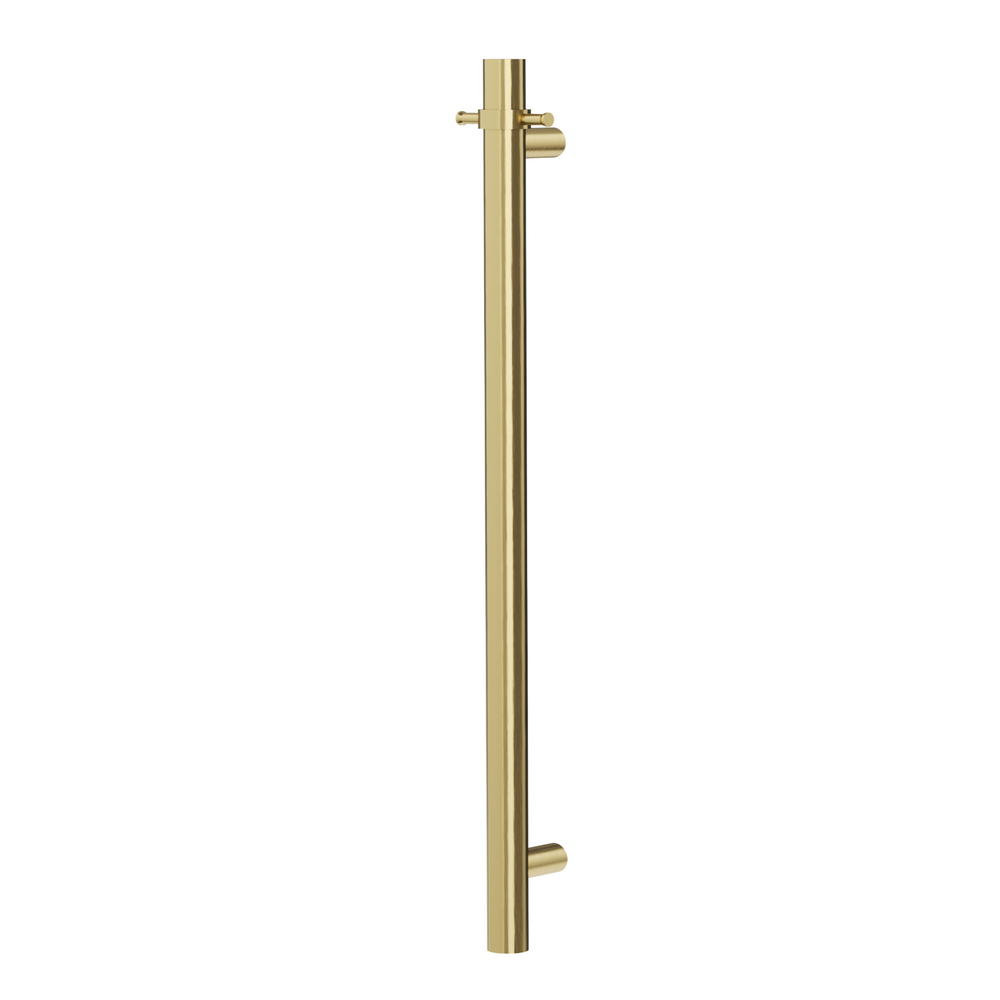 LINSOL ALLEGRA ROUND BAR VERTICAL HEATED TOWEL RAIL WITH T-BAR 950MM BRUSHED BRASS