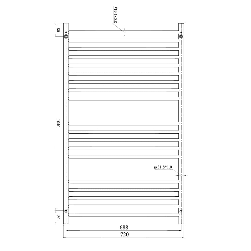 LINSOL ALLEGRA LEAD FREE 19-BAR WIDE HEATED TOWEL RAIL CHROME 1200MM