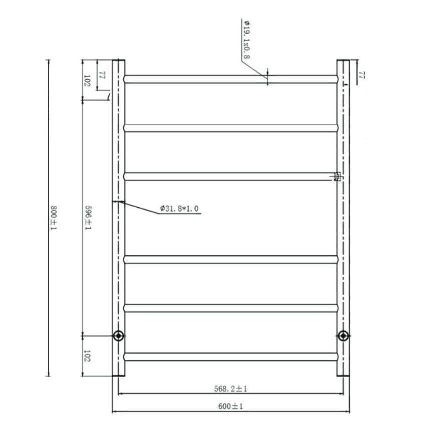 Linsol Avid 6 Bar Heated Towel Rail line drawing