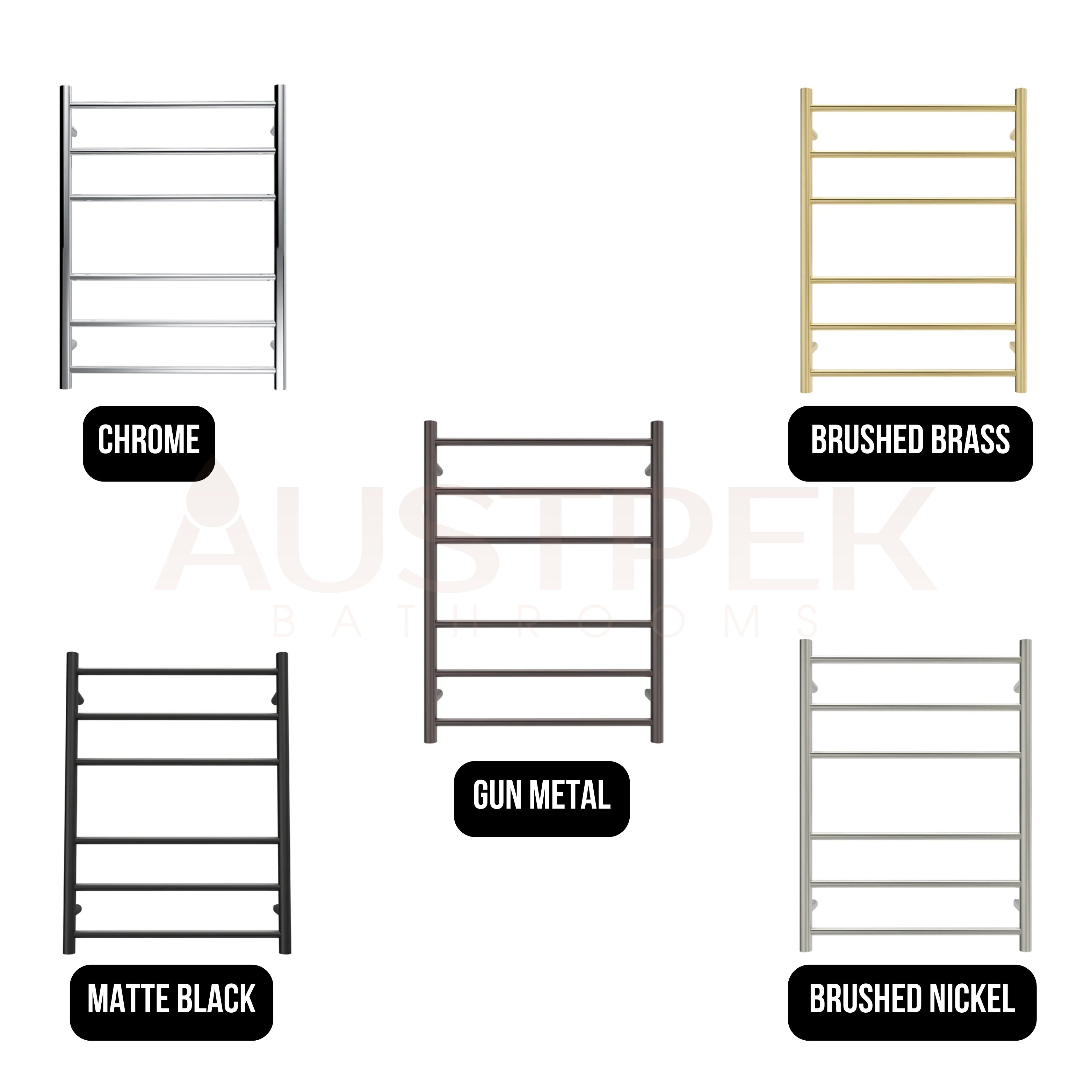 LINSOL AVID 6 BAR HEATED TOWEL RAIL BRUSHED NICKEL 800MM