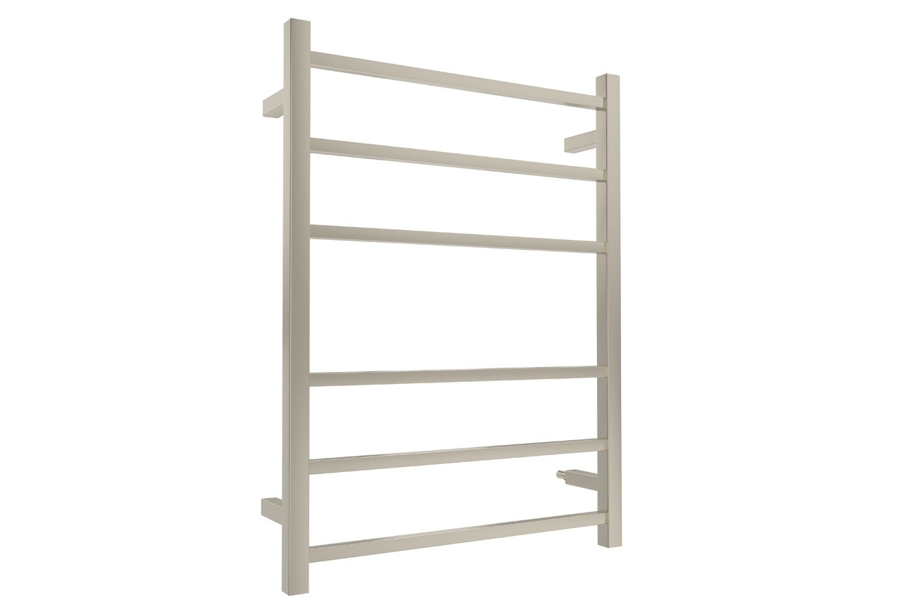 LINSOL SPIRIT 6 BAR HEATED TOWEL RAIL BRUSHED NICKEL 800MM