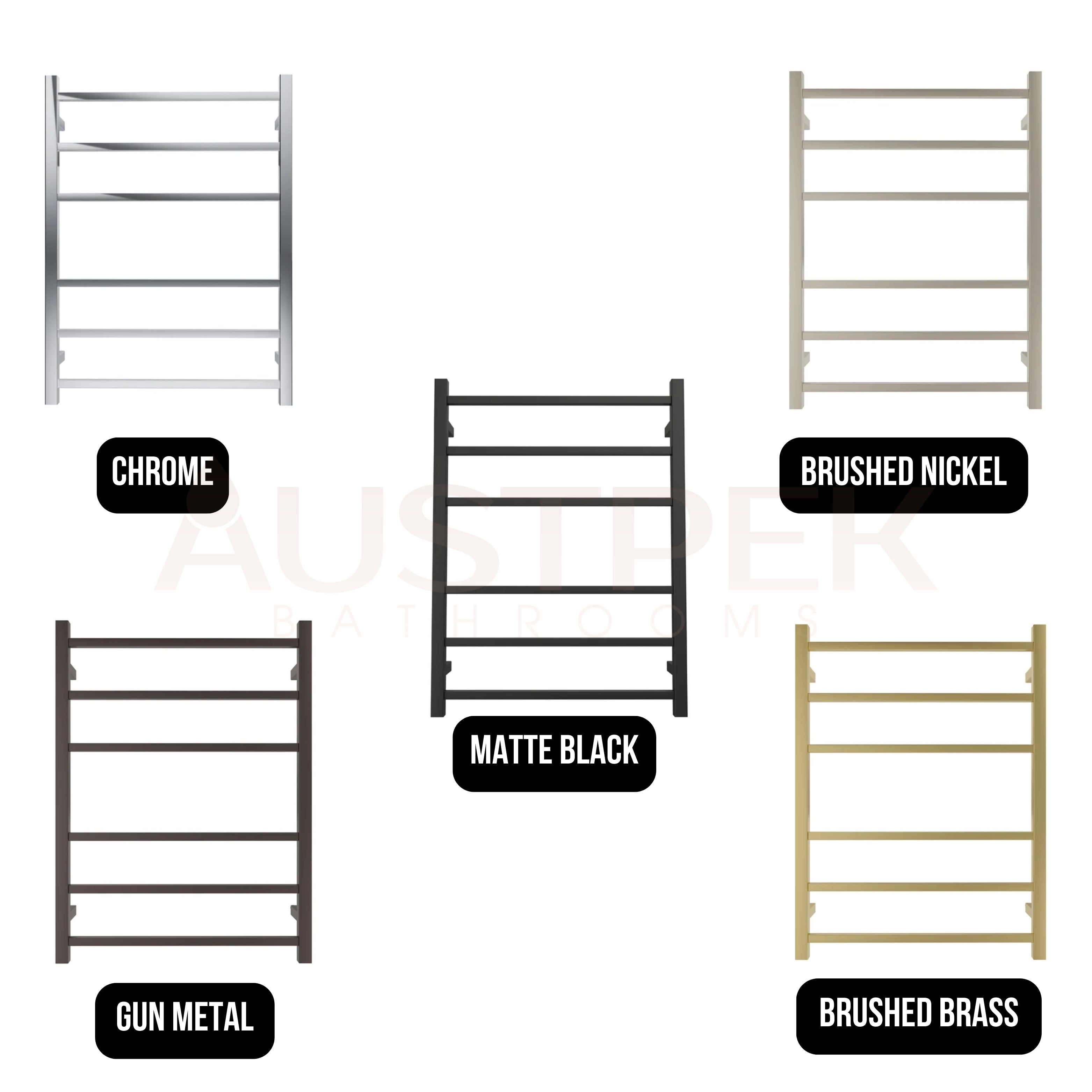 LINSOL SPIRIT 6 BAR HEATED TOWEL RAIL MATTE BLACK 800MM