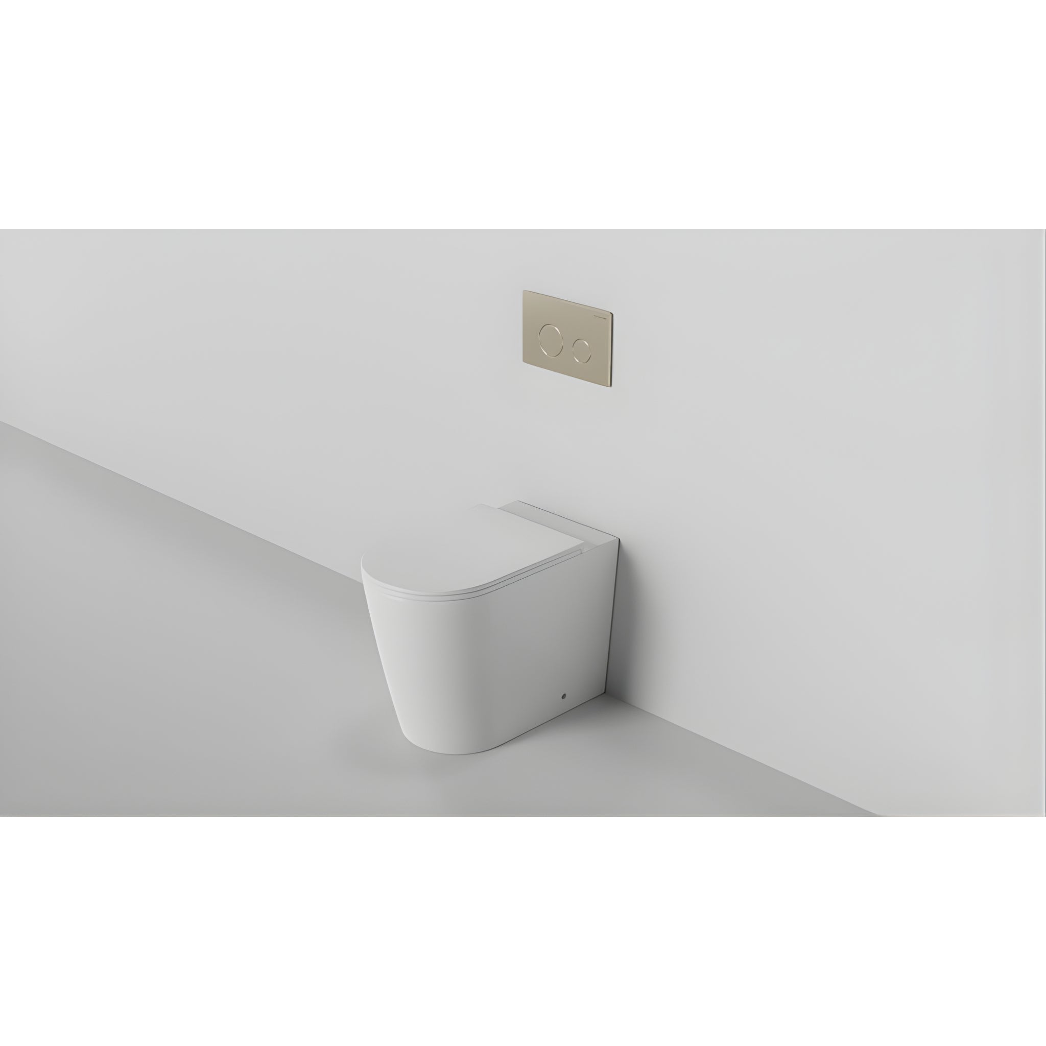 ZUMI JAVA RIMLESS WALL FACED FLOOR PAN WITH R&T IN WALL CISTERN & FLUSH BUTTON PACKAGE GLOSS WHITE