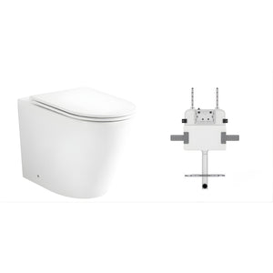 ZUMI JAVA RIMLESS WALL FACED FLOOR PAN WITH R&T IN WALL CISTERN & FLUSH BUTTON PACKAGE GLOSS WHITE