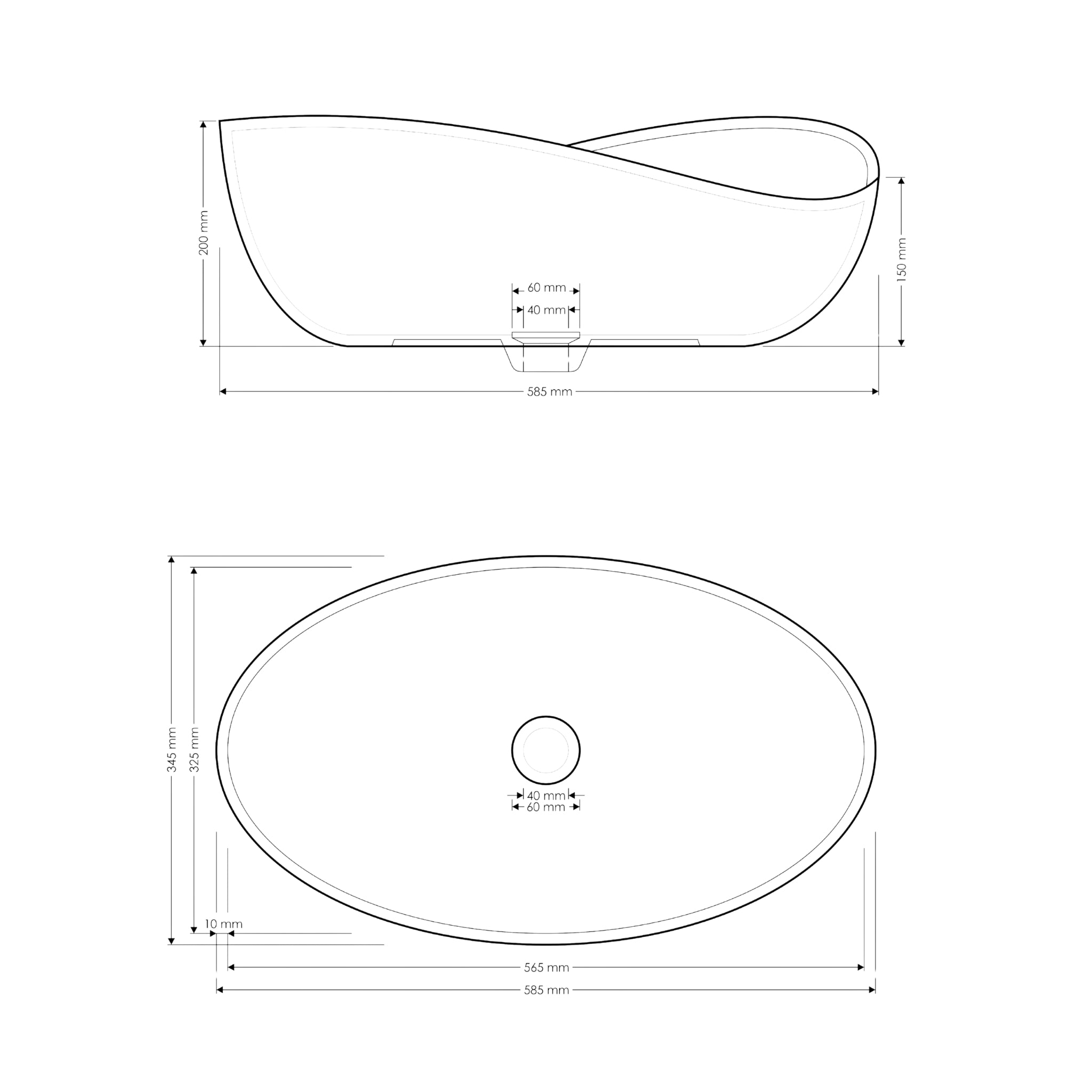 MADU JORDAN ABOVE COUNTER BASIN TERRAZO STONE BLACK 585MM