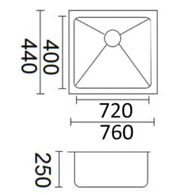 BELLA VISTA LUMINARE SINGLE BOWL KITCHEN SINK STAINLESS STEEL 760MM