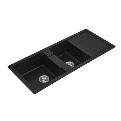 BELLA VISTA FOMOS DOUBLE BOWL GRANITE KITCHEN SINK WITH DRAINER BLACK 1160MM