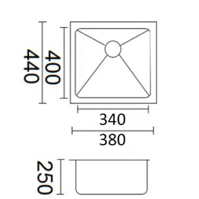 BELLA VISTA LUMINARE SINGLE BOWL KITCHEN SINK STAINLESS STEEL 380MM