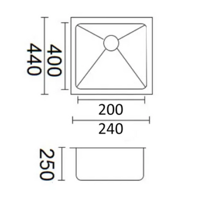 BELLA VISTA LUMINARE SINGLE BOWL KITCHEN SINK STAINLESS STEEL 240MM