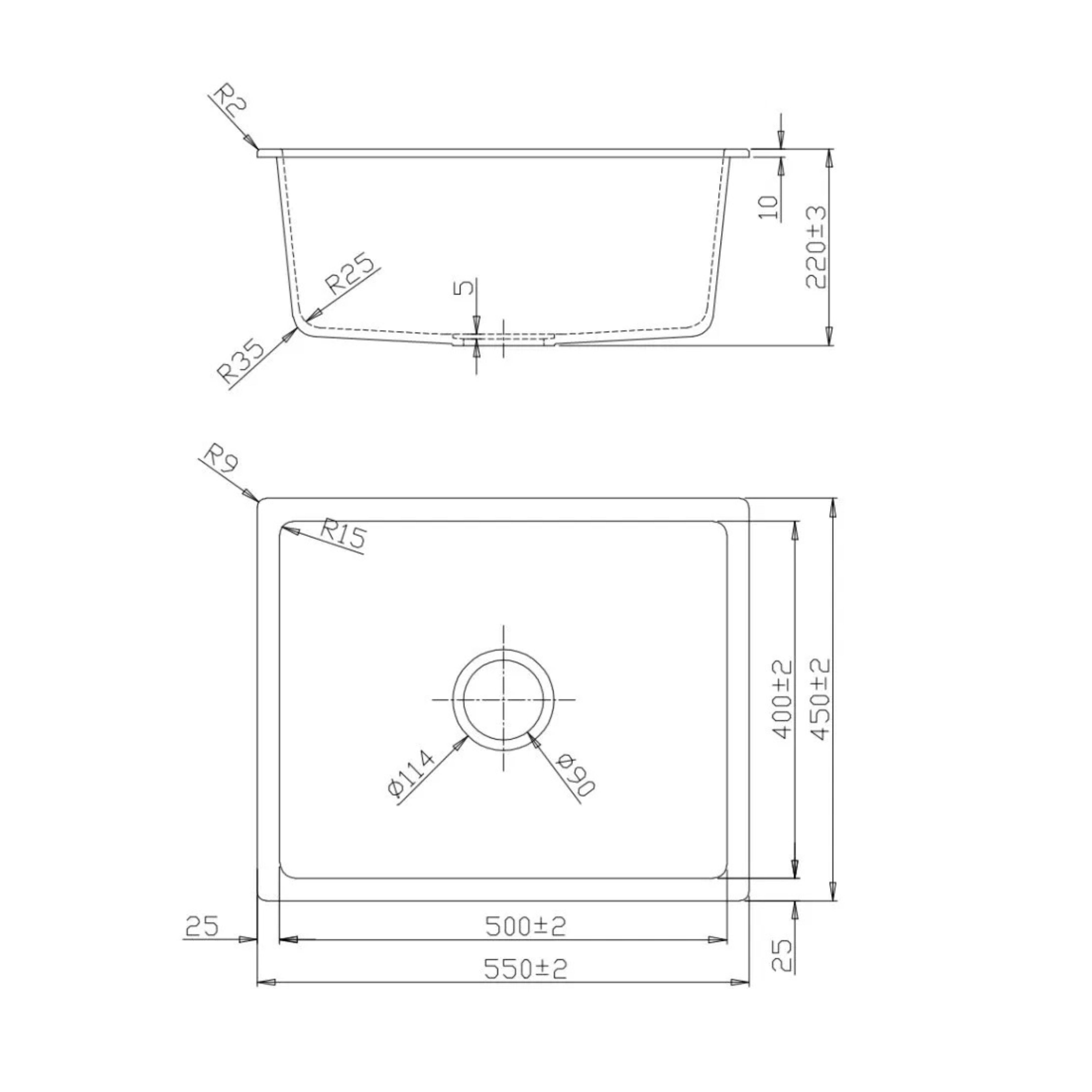 BELLA VISTA FOMOS SINGLE BOWL GRANITE KITCHEN SINK BLACK 550MM