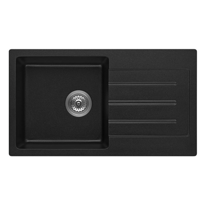 BELLA VISTA FOMOS SINGLE BOWL GRANITE KITCHEN SINK WITH DRAINER BLACK 770MM