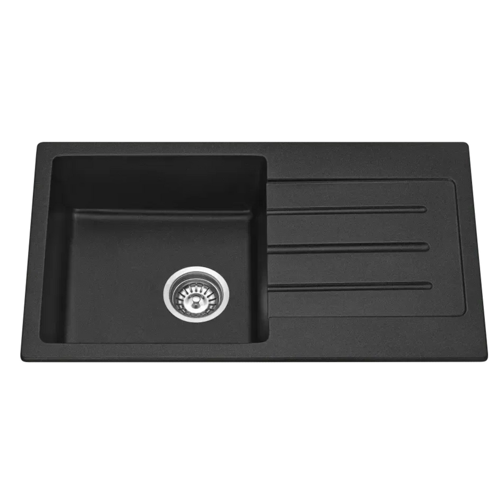 BELLA VISTA FOMOS SINGLE BOWL GRANITE KITCHEN SINK WITH DRAINER BLACK 770MM