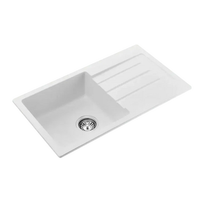 BELLA VISTA FOMOS SINGLE BOWL GRANITE KITCHEN SINK WITH DRAINER WHITE 770MM