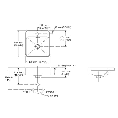 KOHLER FOREFRONT SEMI RECESSED BASIN GLOSS WHITE 429MM