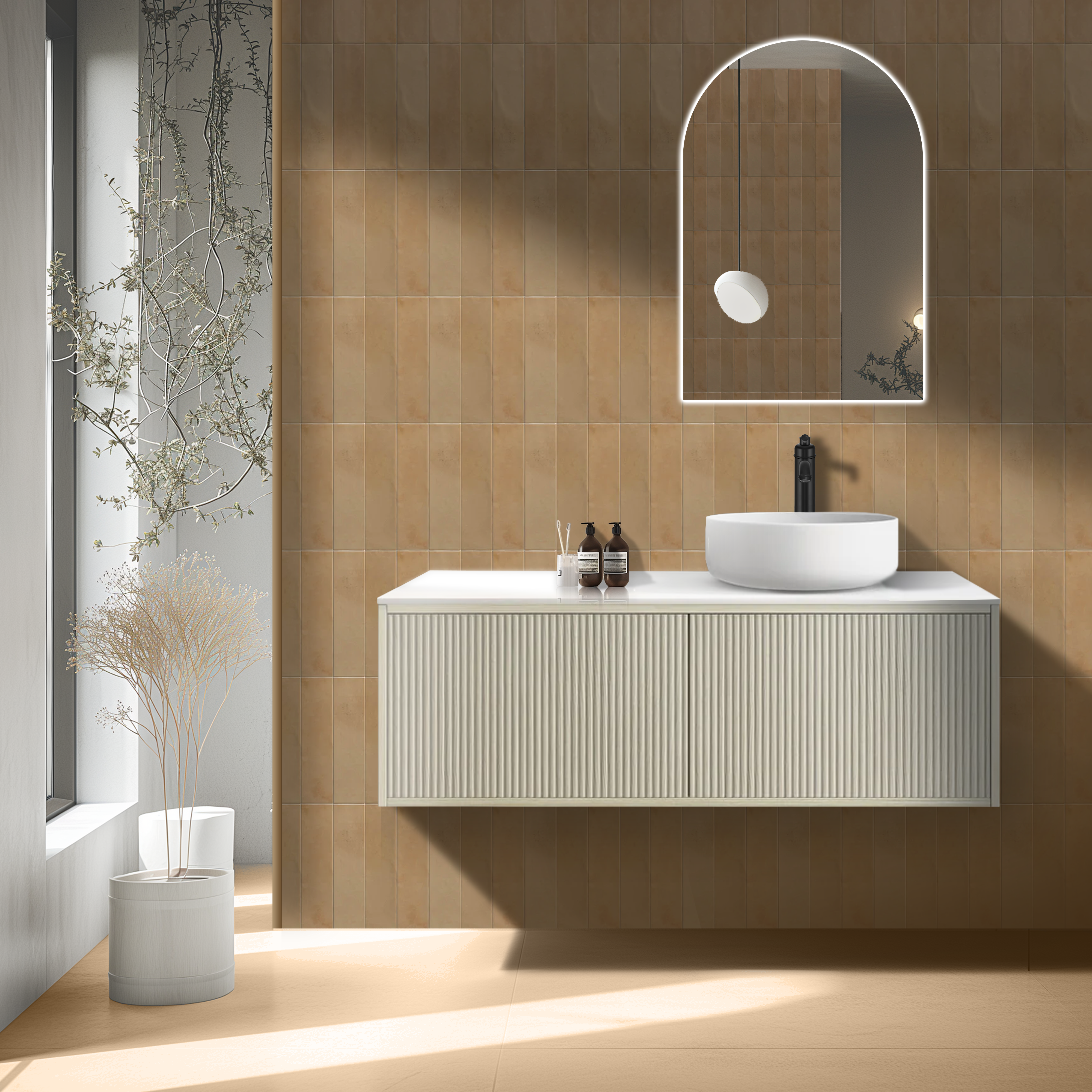 CETO BELLEVUE COASTAL OAK 1200MM SINGLE BOWL WALL HUNG VANITY (AVAILABLE IN LEFT AND RIGHT HAND DRAWER)
