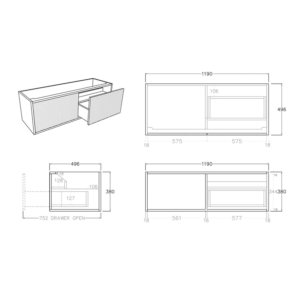 CETO BELLEVUE PRIME OAK 1200MM SINGLE BOWL WALL HUNG VANITY AVAILABLE IN LEFT AND RIGHT HAND DRAWER
