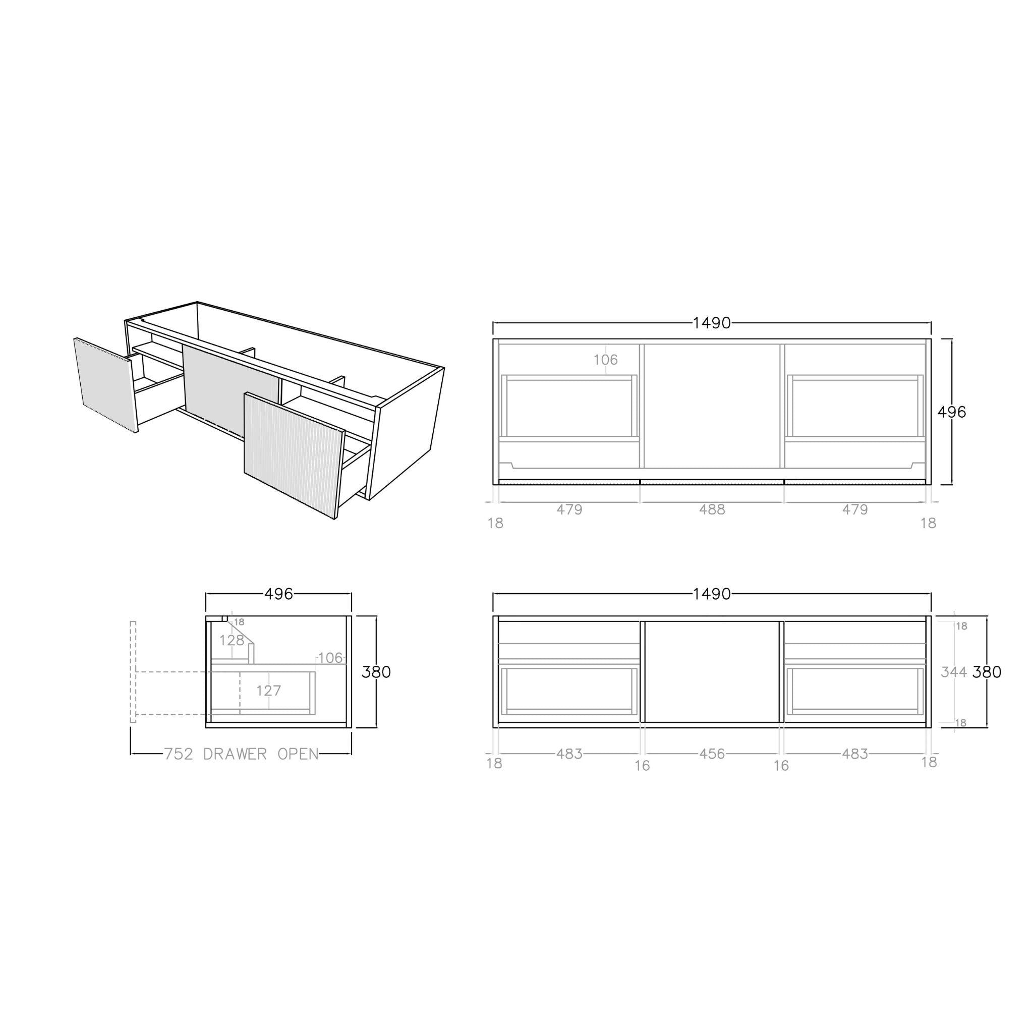 CETO BELLEVUE COASTAL OAK 1500MM DOUBLE BOWL WALL HUNG VANITY