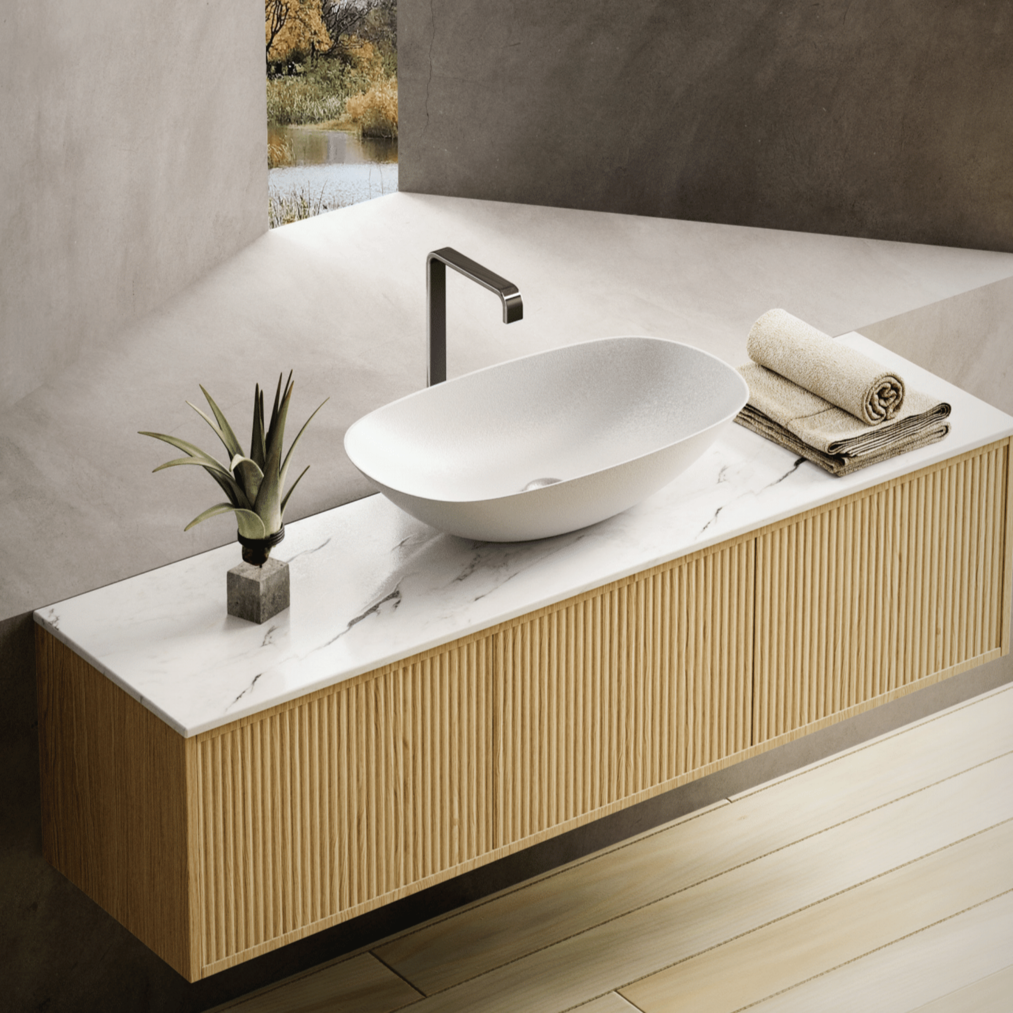 CETO BELLEVUE PRIME OAK 1500MM SINGLE BOWL WALL HUNG VANITY
