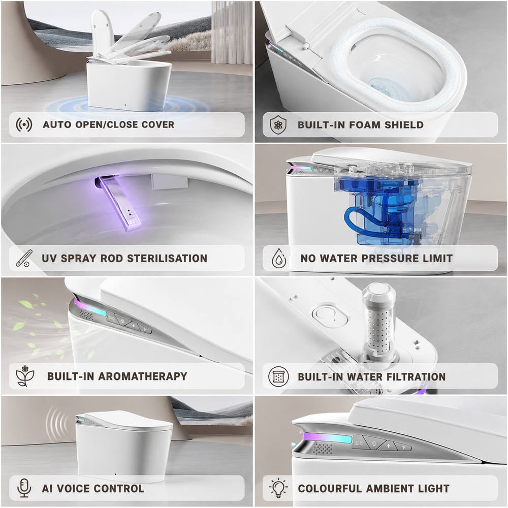 FLUVA K2 INTELLIGENT TOILET W/ AUTOFLUSH REMOTE CONTROLLED BIDET GLOSS WHITE