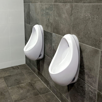 FIENZA ISABELLA WALL HUNG URINAL TWIN STALL URINAL KIT WITH FLUSHMASTER GLOSS WHITE