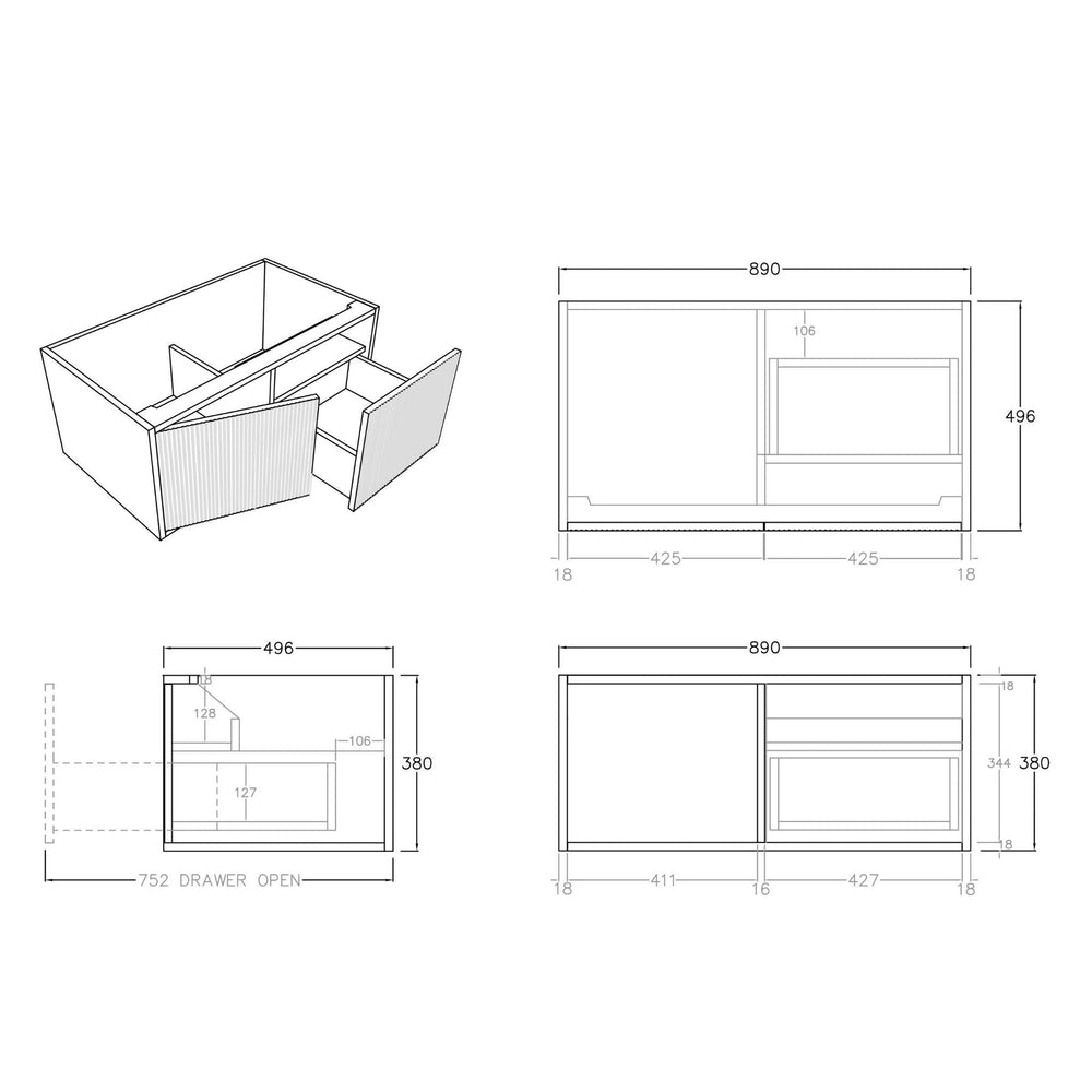 CETO BELLEVUE COASTAL OAK 900MM SINGLE BOWL WALL HUNG VANITY (AVAILABLE IN LEFT HAND DRAWER AND RIGHT HAND DRAWER)