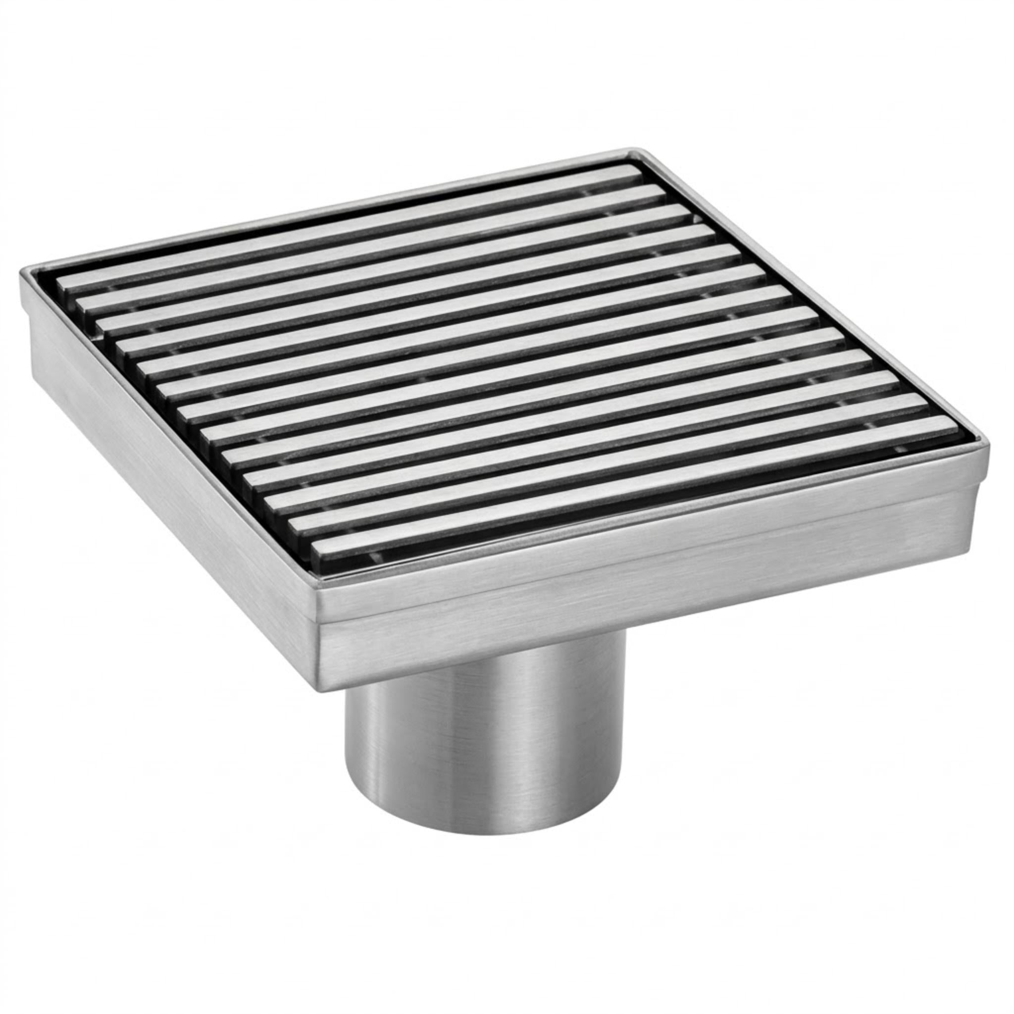 VITO SQUARE GRATE PATTERN FLOOR DRAIN BRUSHED STAINLESS STEEL 115MM