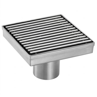 VITO SQUARE GRATE PATTERN FLOOR DRAIN BRUSHED STAINLESS STEEL 115MM