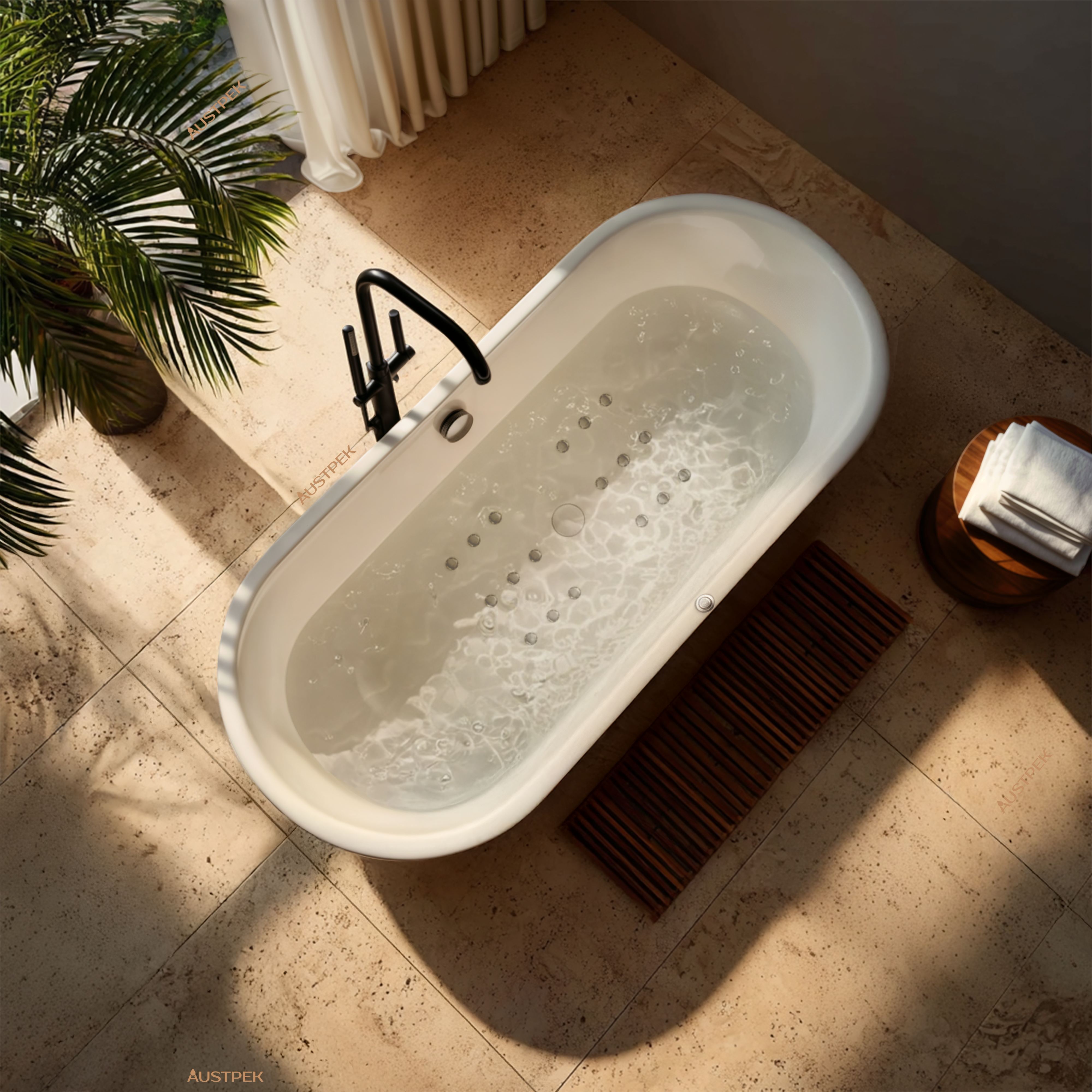 KALDEWEI CLASSIC DUO OVAL ENAMEL STEEL SPA BATHTUB WITH MULTIPOINT AIR SPA SYSTEM ALPINE GLOSS WHITE