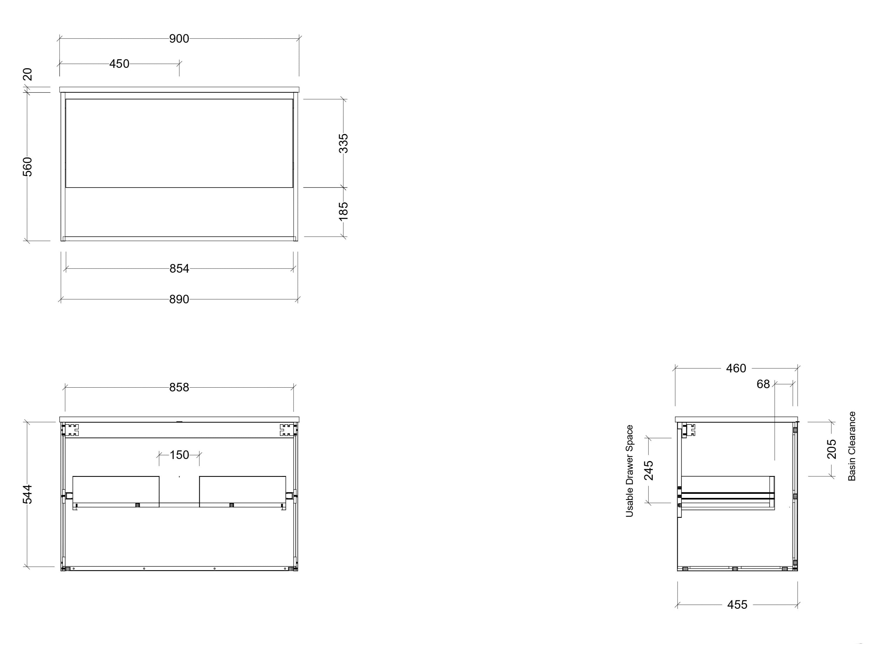 TIMBERLINE KANSAS CUSTOM WALL HUNG VANITY (ALL SIZING)