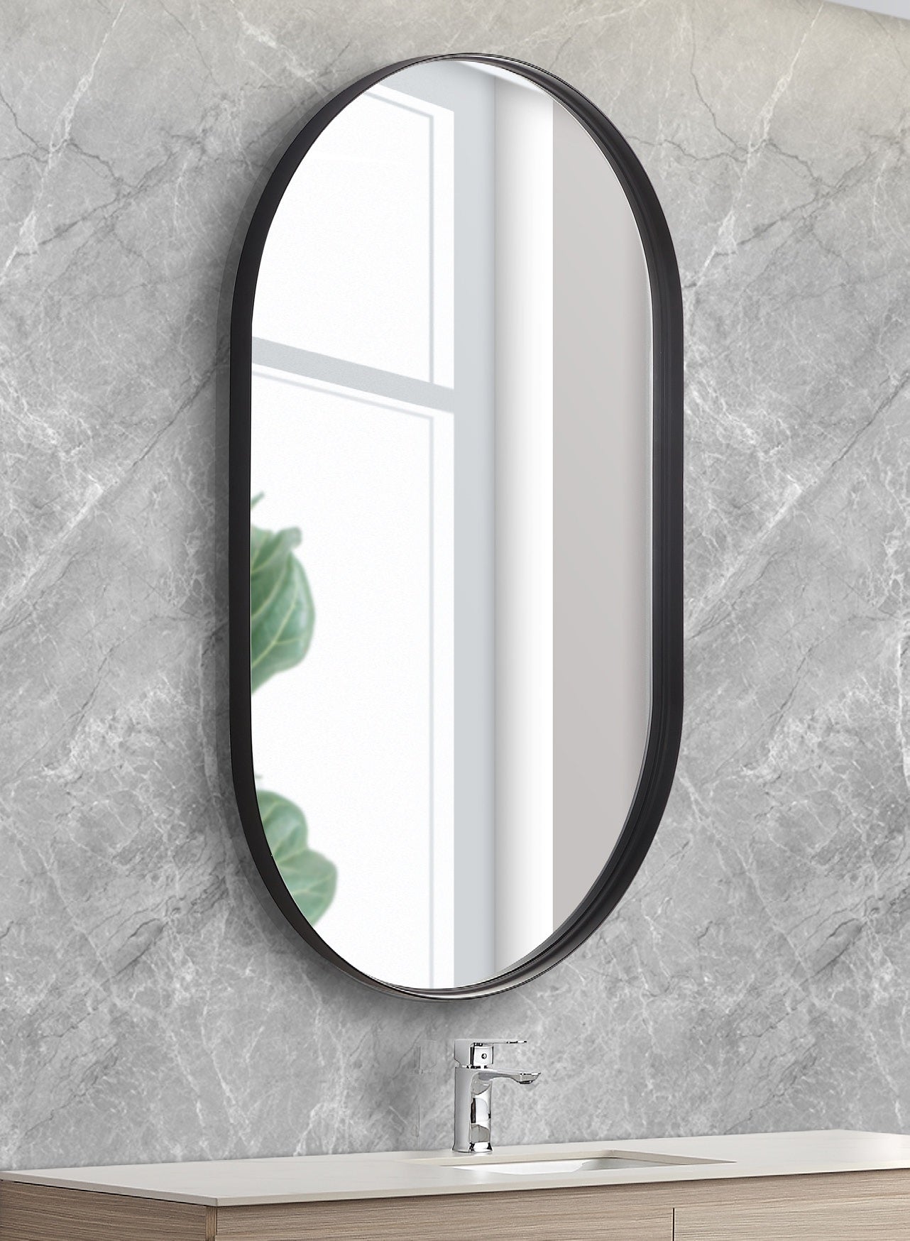 POSEIDON OLIVIA OVAL BLACK FRAMED MIRROR 450X900MM