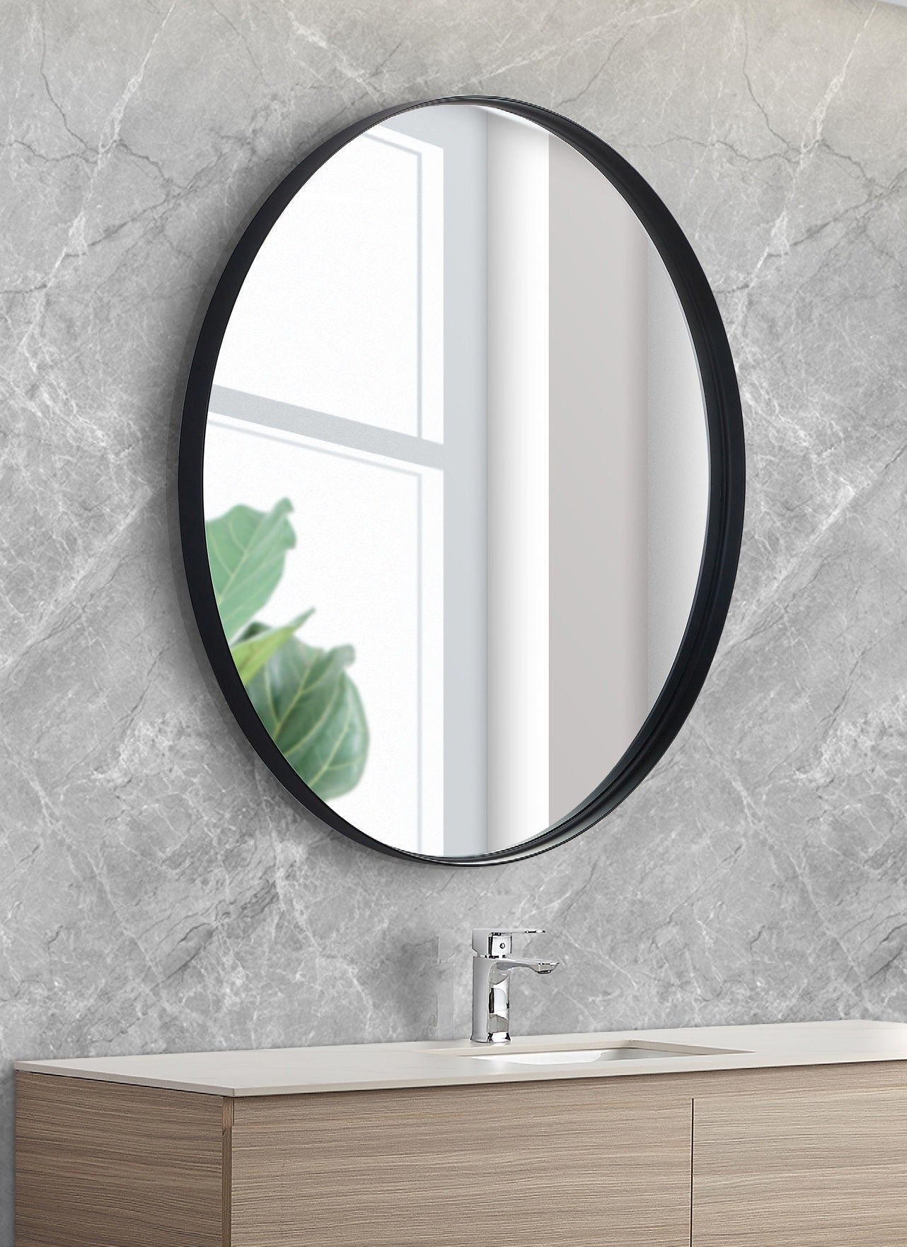 POSEIDON OLIVIA ROUND BLACK FRAMED MIRROR 600MM