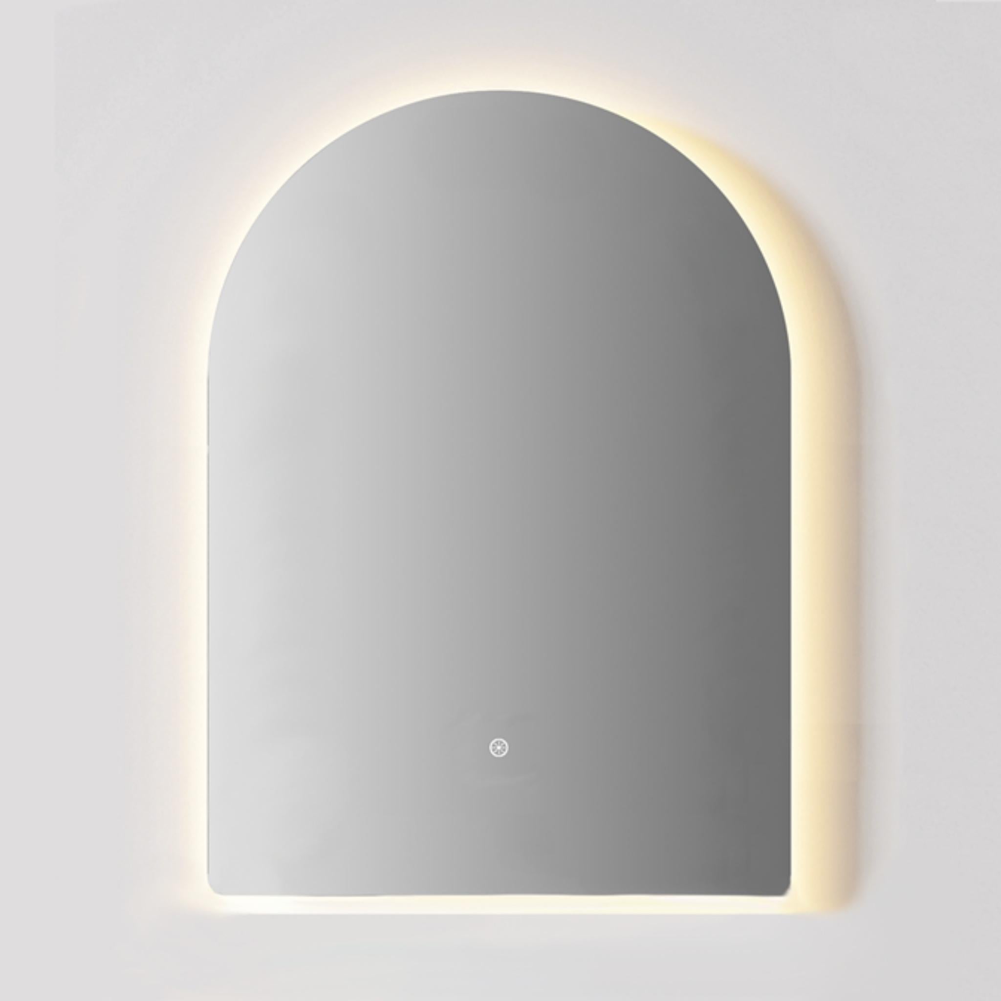KB SIRRA ARCH FRAMELESS BACKLIT LED MIRROR WITH DEMISTER 3 COLOUR LIGHTS 450X900MM