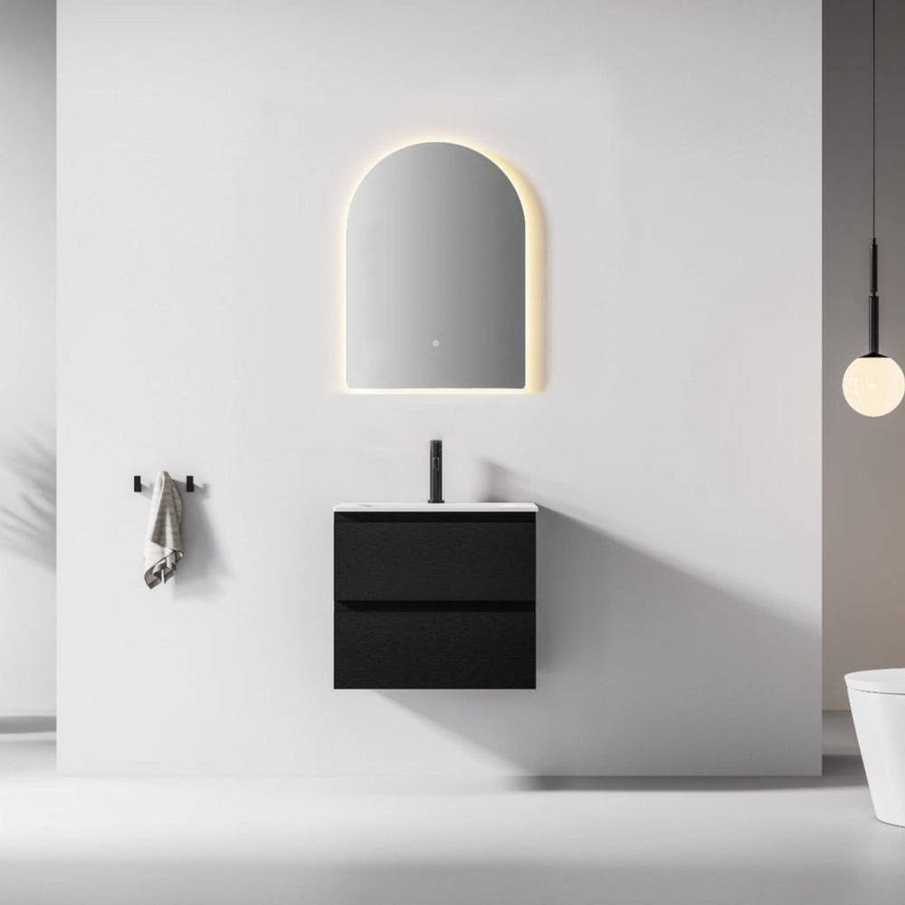 KB SIRRA ARCH FRAMELESS BACKLIT LED MIRROR WITH DEMISTER 3 COLOUR LIGHTS 600X900MM