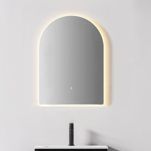 KB SIRRA ARCH FRAMELESS BACKLIT LED MIRROR WITH DEMISTER 3 COLOUR LIGHTS 600X900MM