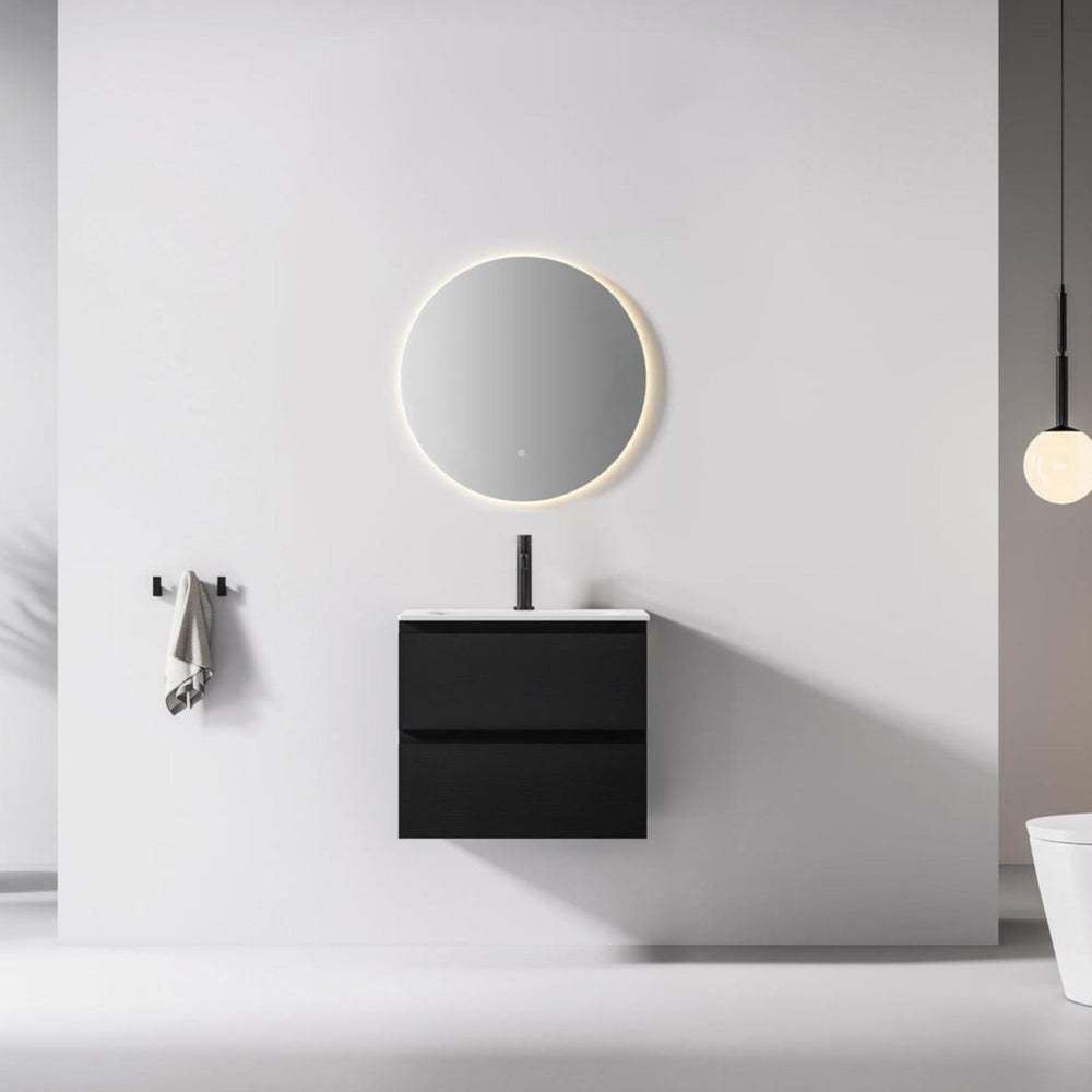 KB SIRRA ROUND FRAMELESS BACKLIT LED MIRROR WITH DEMISTER 3 COLOUR LIGHTS 600MM