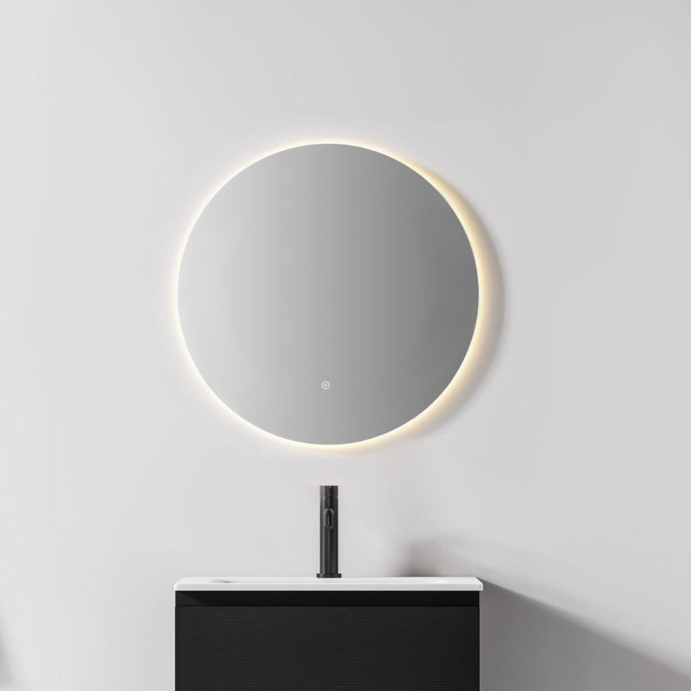 KB SIRRA ROUND FRAMELESS BACKLIT LED MIRROR WITH DEMISTER 3 COLOUR LIGHTS 600MM
