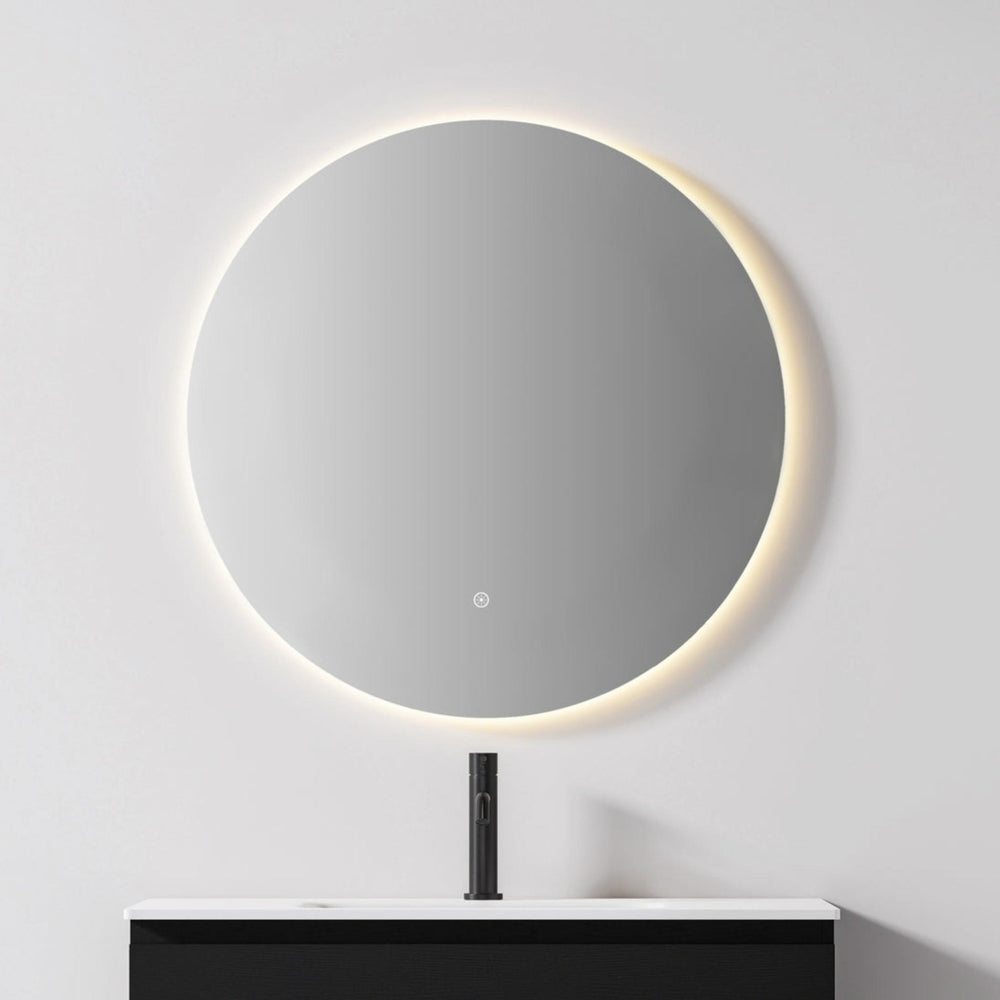 KB SIRRA ROUND FRAMELESS BACKLIT LED MIRROR WITH DEMISTER 3 COLOUR LIGHTS 800MM