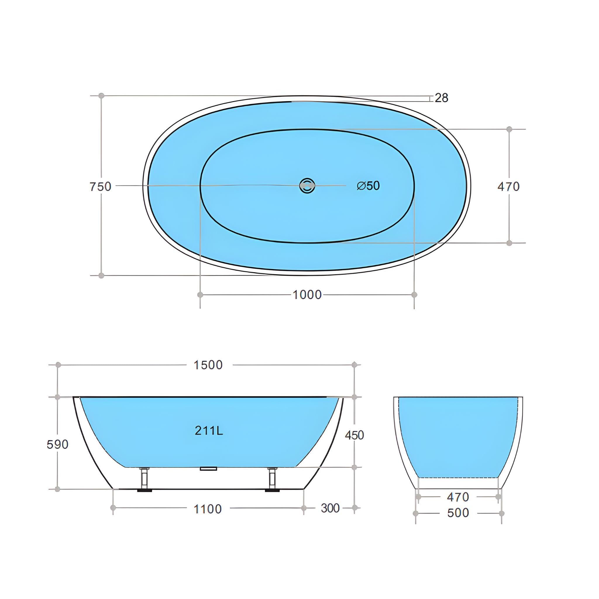 POSEIDON STELLA FREE STANDING BATHTUB GLOSS WHITE (AVAILABLE IN 1500MM AND 1700MM)